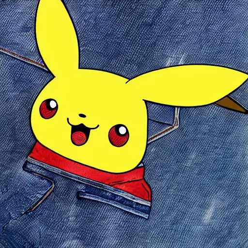 Prompt: a denim Pikachu