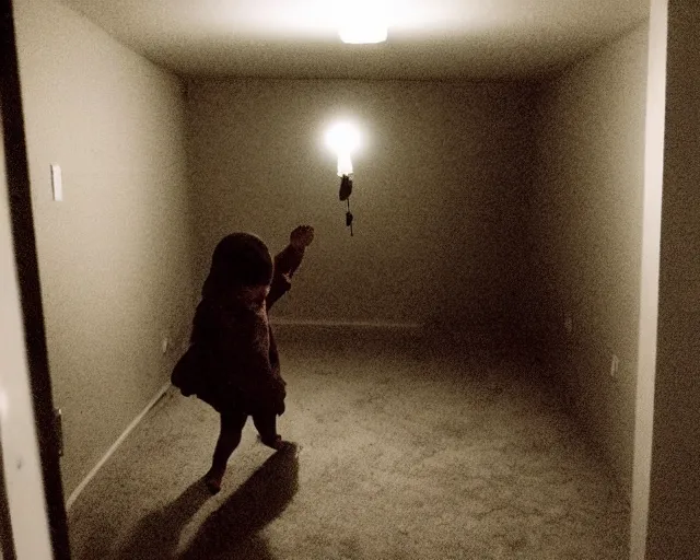 Image similar to horror demon evil transparent spirit attacks in baby - room interior photo shot on iphone, dynamic pose, close body shot, sharp focus, grainy, corpse, paranormal, long exposure, flashlight, night, total darkness, poltergeist, aberrations,