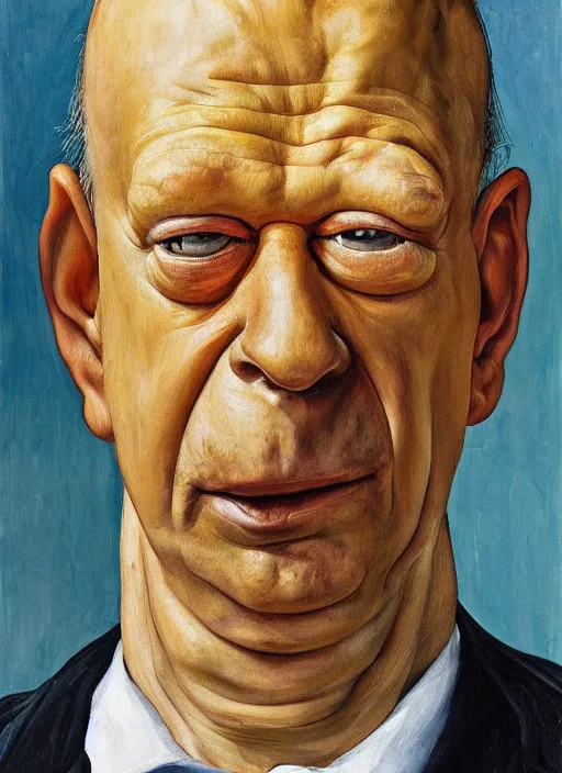 Image similar to Real life Homer Simpson, painted by Lucian Freud, highly detailed, 8k