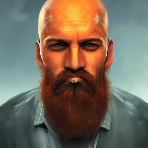 Prompt: portrait of a bald man with a big orange beard, digital art, artstation cgsociety masterpiece