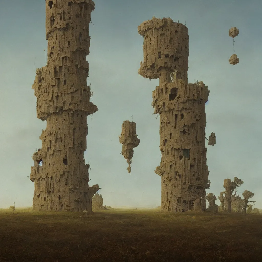 Image similar to a single colorful!! simple! fungus tower clear empty sky, a high contrast!! ultradetailed photorealistic painting by beeple, franz sedlacek, jan van eyck, hard lighting, masterpiece, png