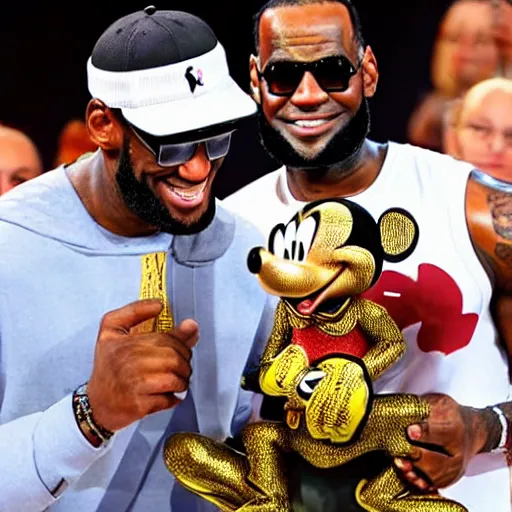 Image similar to Lebron James Holding a statue of mickey mouse