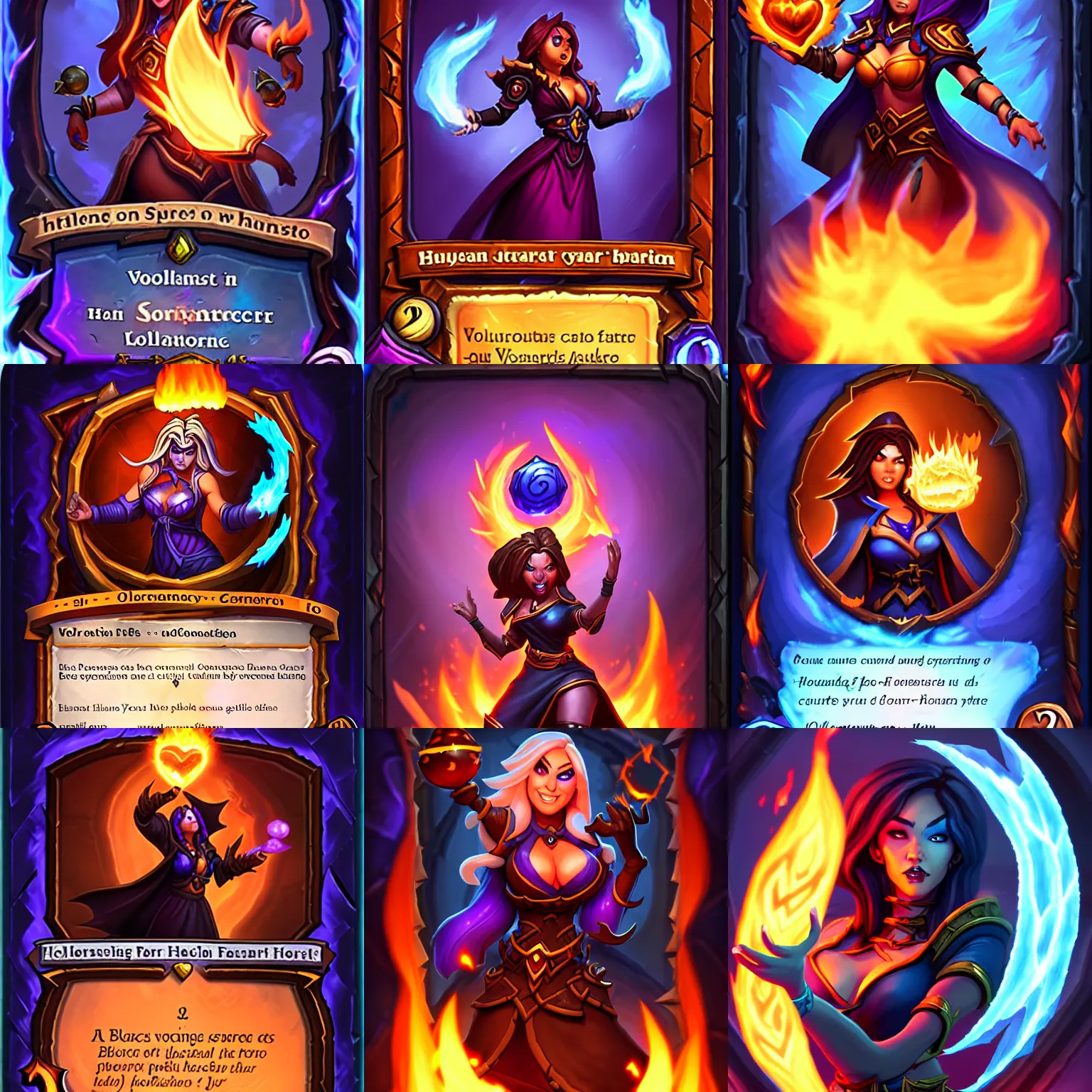 Prompt: Who : a sorceress with black clothed casting a fire ball; Physical : voluptious; IMPORTANT : Hearthstone official splash art, Heartstone original art style, award winning