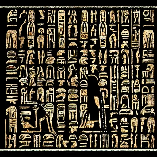 Prompt: evil black!!! egyptian hieroglyphs