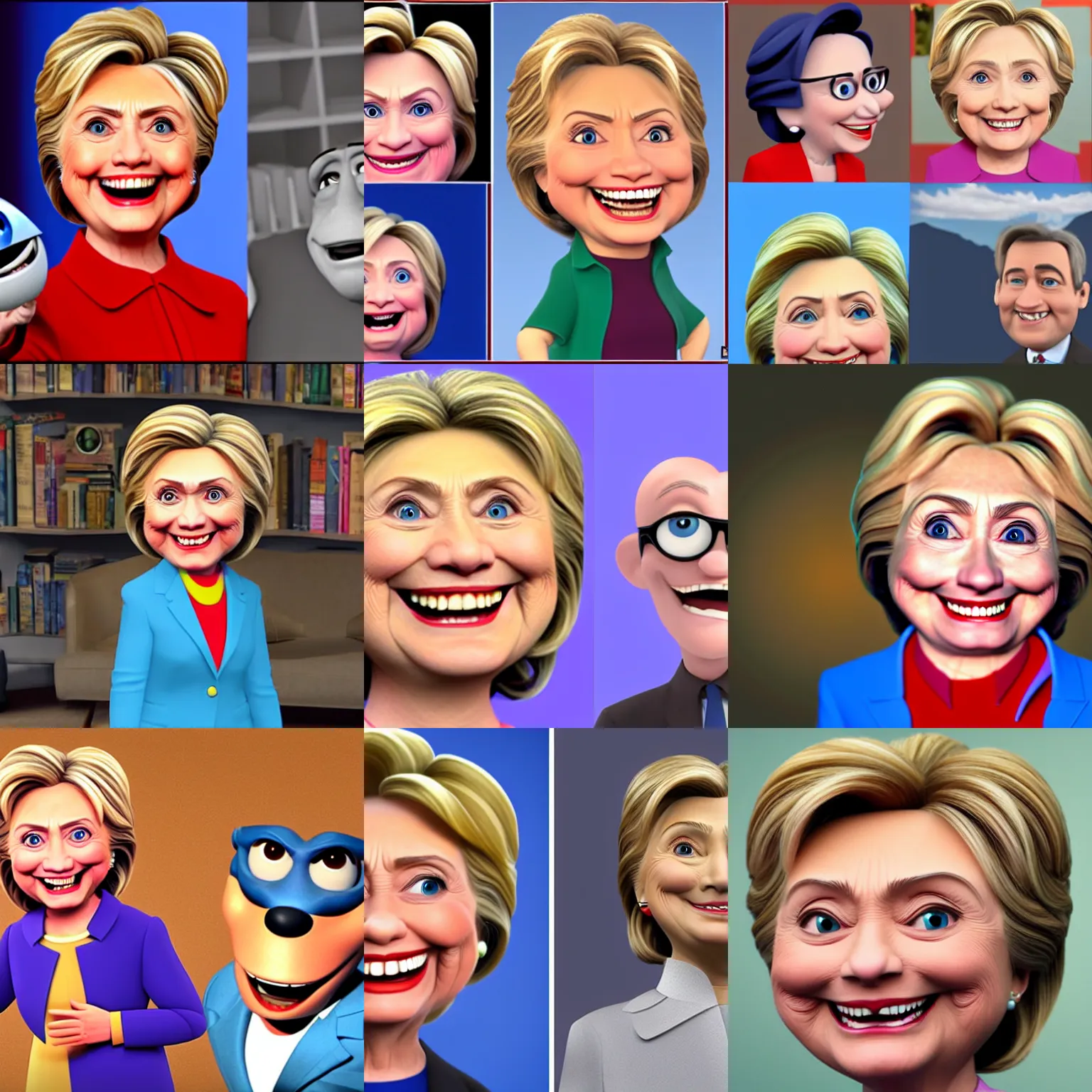 Prompt: hillary clinton as a 3 d rendered cartoon pixar dreamworks disney