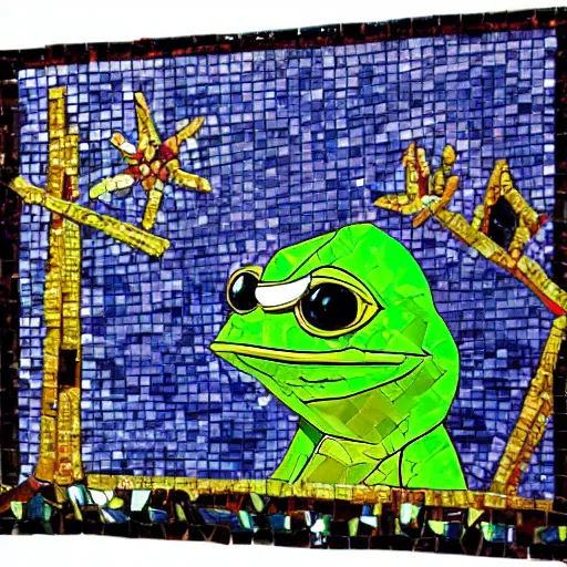 Image similar to pepe the frog church tinted windows mosaic Christian ultra decor flamboyant luxurious