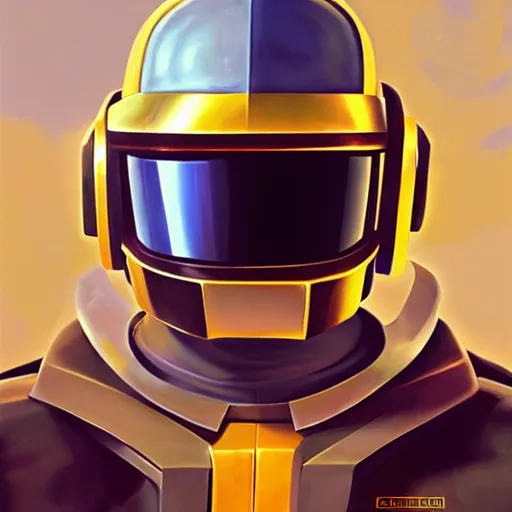 Image similar to greg manchess portrait painting of armored daft punk as overwatch character, medium shot, asymmetrical, profile picture, organic painting, sunny day, matte painting, bold shapes, hard edges, street art, trending on artstation, by huang guangjian and gil elvgren and sachin teng