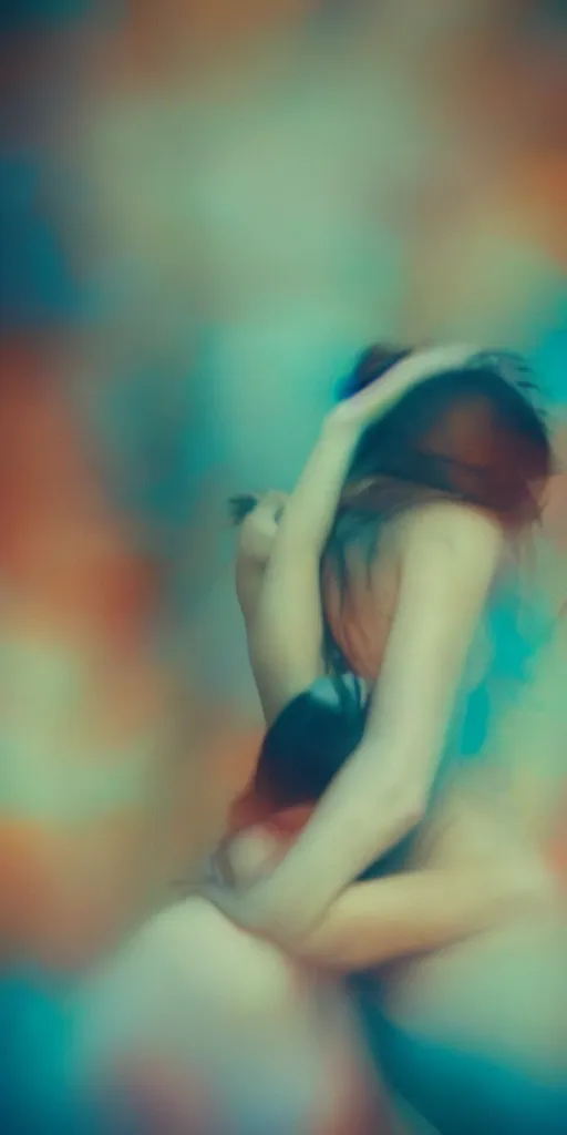 Prompt: a blurry closeup picture of abstract gorgeous human bodies struggling in a loving embrace, macro photography, long exposure photograph, surrealism, anamorphic bokeh, orange and cyan lighting, cinematic