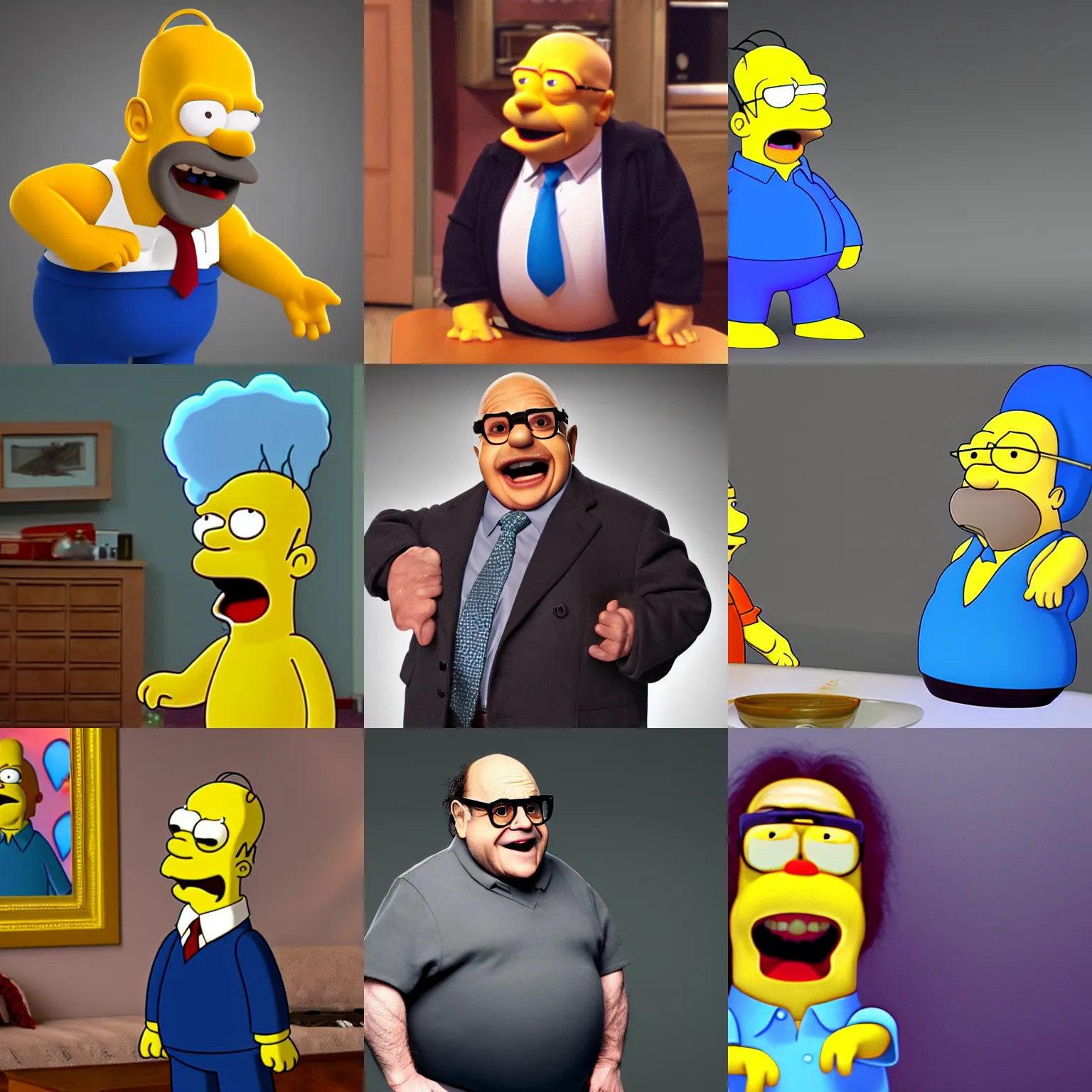 Prompt: <photo hd sitcom lighting=great mode=3d>Danny Devito as Homer Simpson</photo>