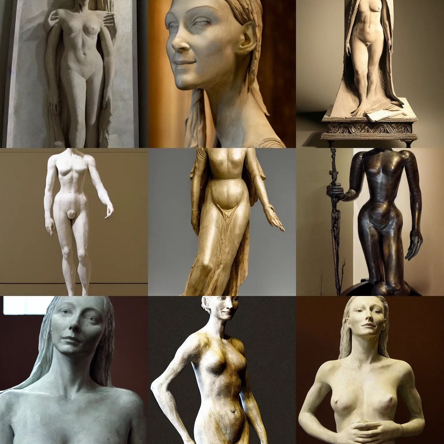 Prompt: full body statue of cate blanchet by leonardo davinci