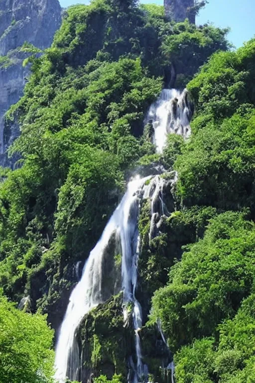 Prompt: A floating island with a very very very very beautiful waterfall