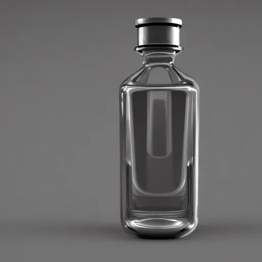 Image similar to transparent potion flask with engraved stallion on it, raytracing, caustics, 3d rendering, unreal engine, iray, vray, keyshot