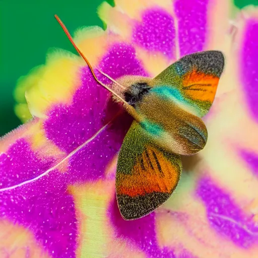 Image similar to a beautiful, colorful moth, macro photography, award winning, 8k