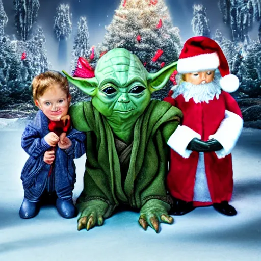 Prompt: Yoda christmas family photo, 4k, ultra detail