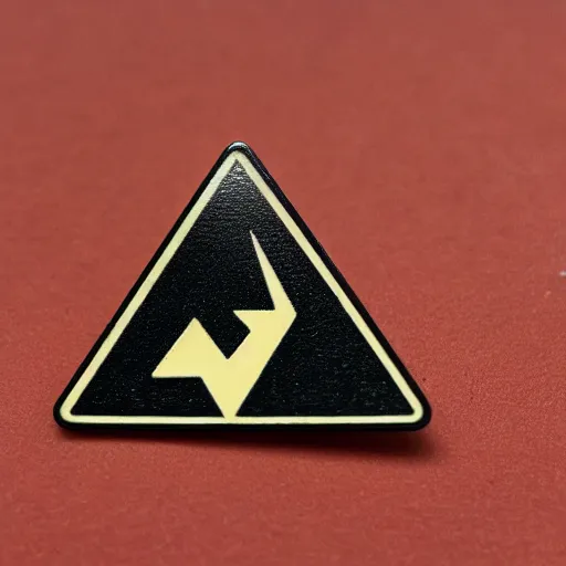 Image similar to a triangle enamel pin depicting a caution fire hazard label, smooth curves