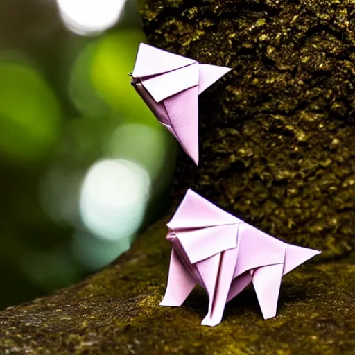 Image similar to an impossible origami animal, macro photography, ambient light