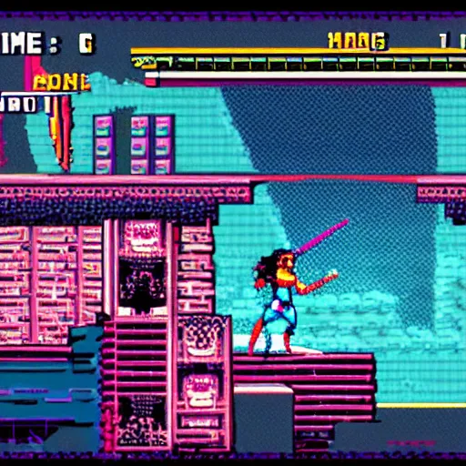 Image similar to wonder woman in hotline miami, video game, gameplay,