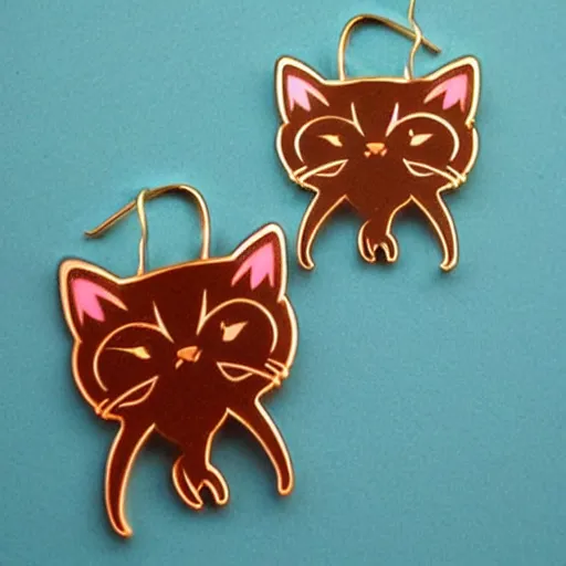 Image similar to 2d lasercut cat earrings, popular on artstation, popular on deviantart, popular on pinterest