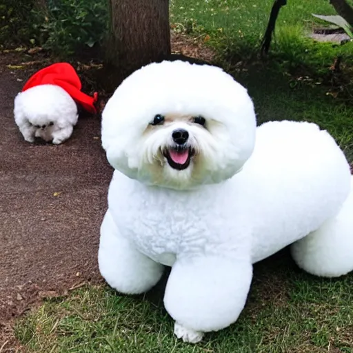 Image similar to bichon frise as the stay puft marshmallow man