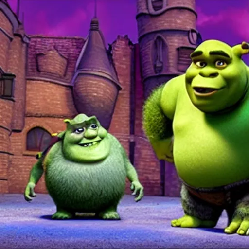 Image similar to shrek in monster inc, monsters university