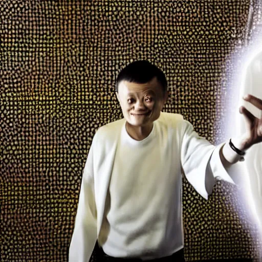 Image similar to jack ma is casting magic like a wizard, surreal photography