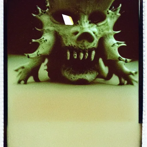 Prompt: polaroid of terrifying monsters shallow depth of field slightly blurred