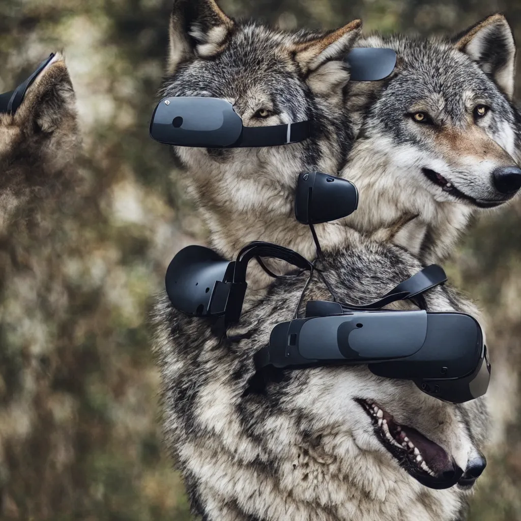 Prompt: A wolf wearing a vr headset