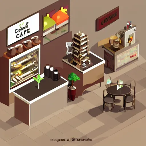 Prompt: cannabis coffee and cake cafe isometric fun 3 d cartoon, beautiful composition structure