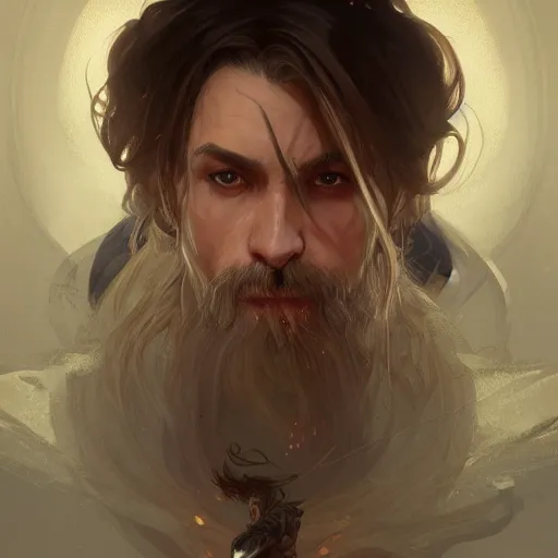 Image similar to portrait of an arcane wizard, D&D, fantasy, highly detailed, digital painting, artstation, smooth, sharp focus, illustration, art by artgerm and greg rutkowski and alphonse mucha