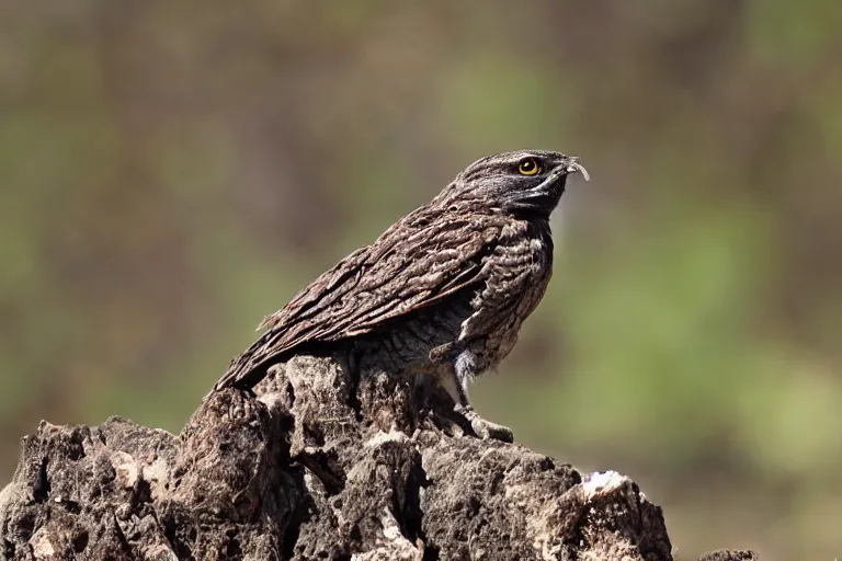 Prompt: ! human nightjar werecreature, photograph captured at woodland creek