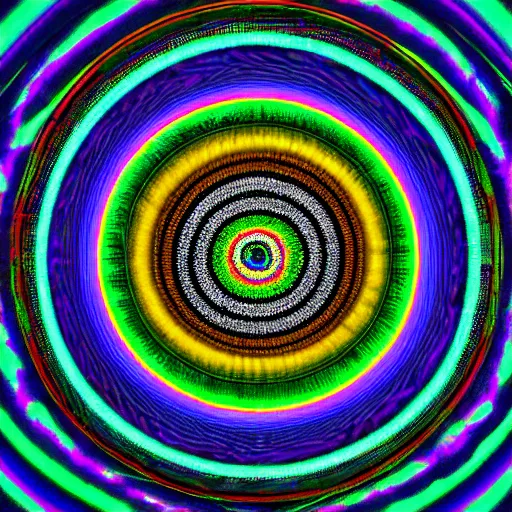 Image similar to an ominous sphere made of eyes phyllotaxis spiral psychedelic chromatic aberration hd