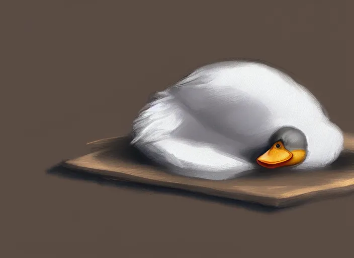 Image similar to cute duck tucked in bed and going to sleep, digital painting, trending on artstation, award winning art, stylized painting