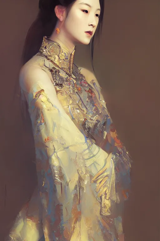 Image similar to princess portrait painted bu huang guang jiang, hgj art, oil painting, sunlit, paint texture, digital painting, highly detailed, artstation, sharp focus, illustration, concept art, ruan jia, charlie bowater, tom bagshaw, norman rockwell