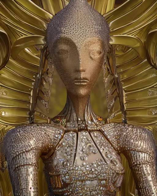 Image similar to a highly detailed metahuman 4 k close up render of an alien goddess bella hadid monument in iris van herpen dress armor schiaparelli in diamonds crystals swarovski and jewelry iridescent in style of alphonse mucha gustav klimt trending on artstation made in unreal engine 4