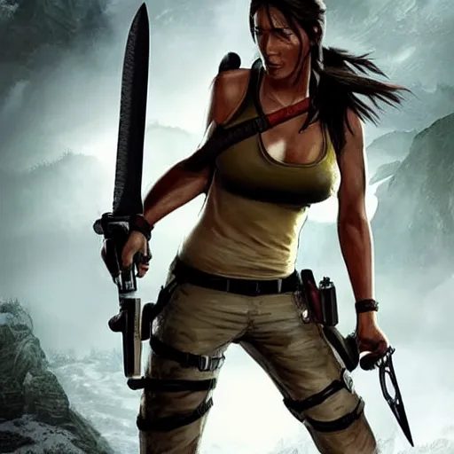 Prompt: lara croft with knife