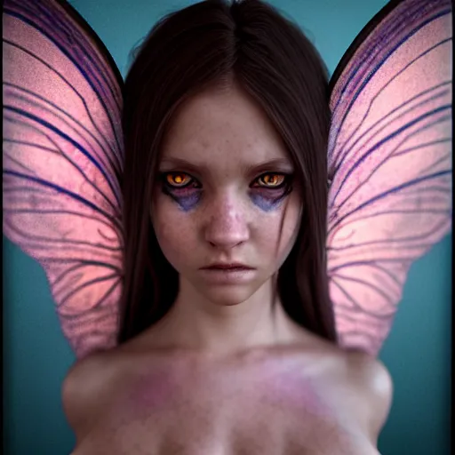 Image similar to full body shot of an faerie girl, photorealistic, perfect symmetrical image, symmetrical face, perfect face, longshot, cinematic, hyper realism, hyper detailed