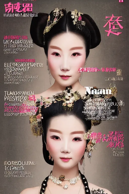 Prompt: beauty magazine cover from tang dynasty