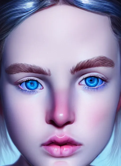 Prompt: portrait of a gorgeous girl, perfect blue eyes, detailed iridescent floral pattern skin, ultra realistic, cinematic lighting, depth of field, artstation, Gottfried Helnwein
