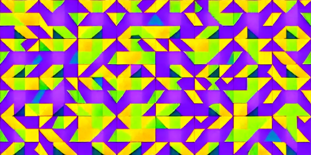 Image similar to seamless pattern of large colorful squares in escher style, three - precision perspective, optical illusion