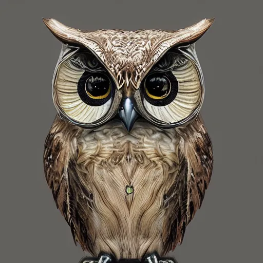 Prompt: an owl with the word fearless written on its chest, highly detailed, 2 feet, photo realistic