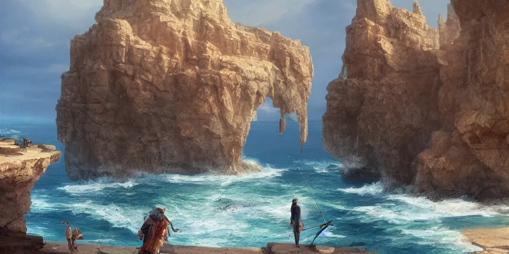 Image similar to looking out a car dash window to see mediterranean phoenician fishing village, over a chalk cliff, highly detailed, digital painting, artstation, concept art, sharp focus, illustration, art by artgerm and greg rutkowski and raphael lacoste and magali villeneuve