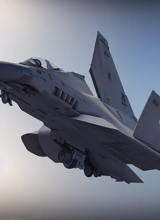 Image similar to hyperrealism, detailed textures, photorealistic 3 d, fighter jet hovering, futuristic stealth, ultra realistic, cinematic, intricate, cinematic light, unreal engine 8 k