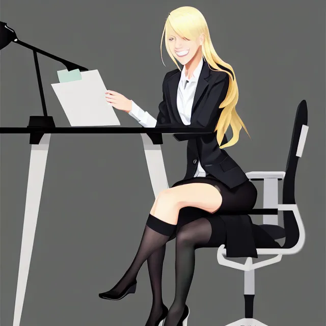 Prompt: epic professional digital art of a heroic but flustered attractive admin assistant with blonde hair and professional business outfit sitting at her desk, best on artstation, cgsociety, wlop, Behance, pixiv, astonishing, impressive, outstanding, epic, cinematic, stunning, gorgeous, much detail, much wow,, masterpiece.