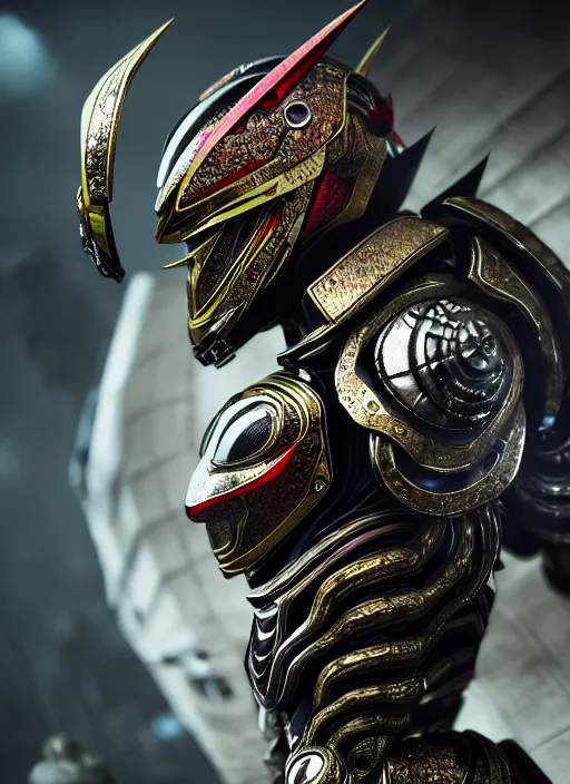 Image similar to japan kamen rider with oval eyes, intricate detail, royo, whealan, giger, klimt, hd, octane render, unreal engine,