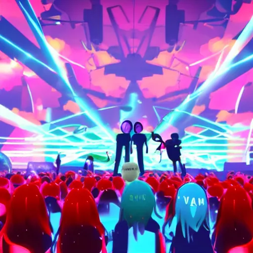 Prompt: Screenshot of vrchat during a live concert of Hatsune Miku