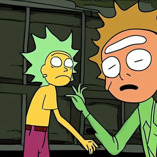 Prompt: Rick suffocating morty
