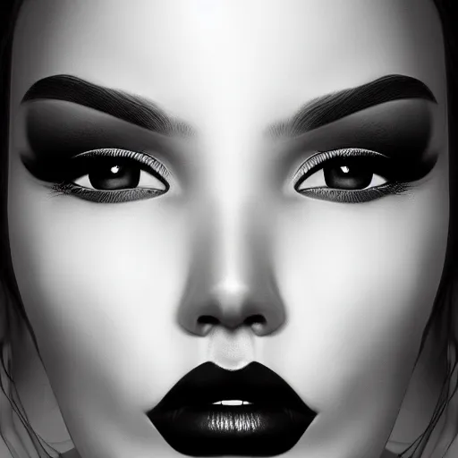 Prompt: black and white vogue extreme closeup portrait by artgerm of a beautiful female model, high contrast