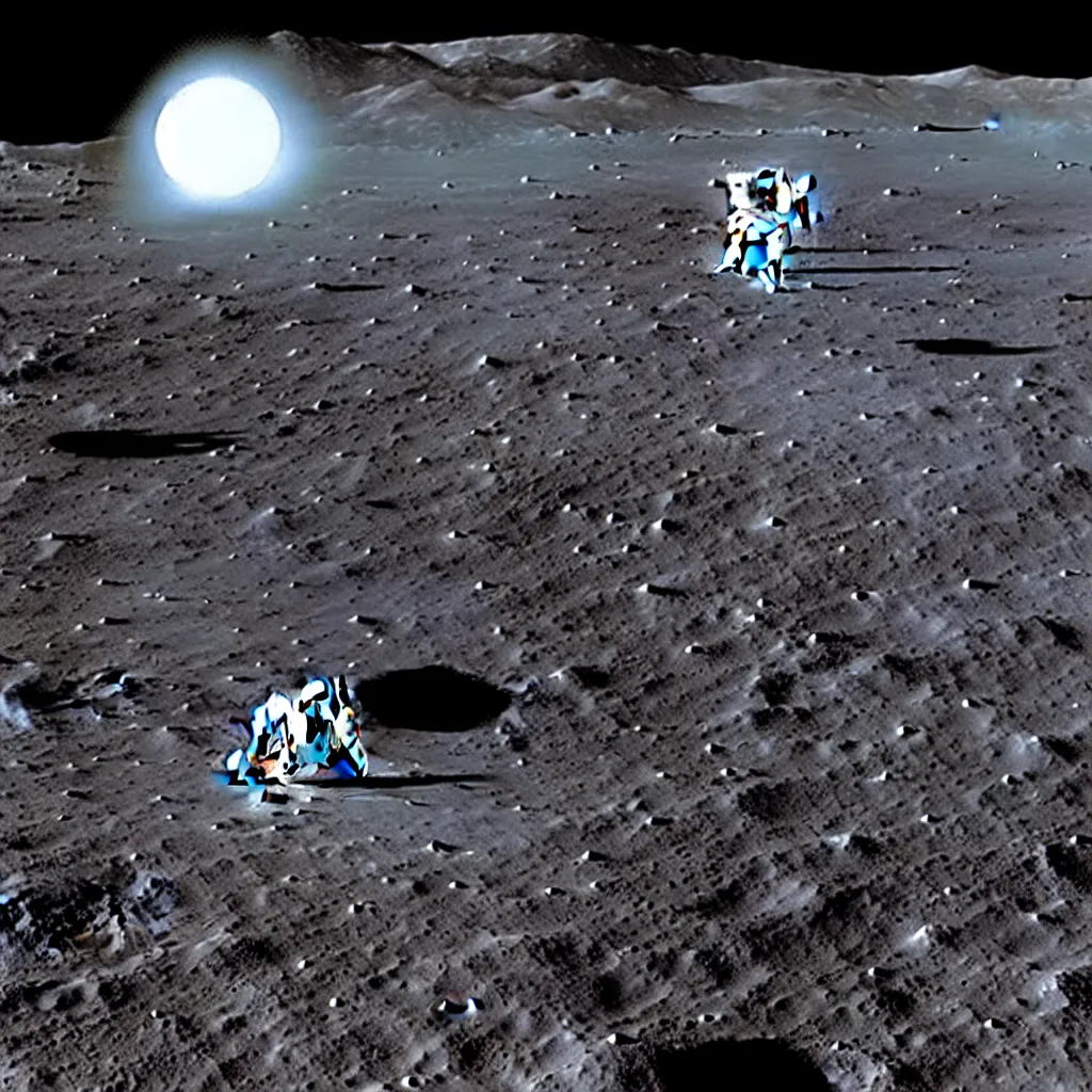 Image similar to close - virus recordings over saturated robot with space gun on the moon