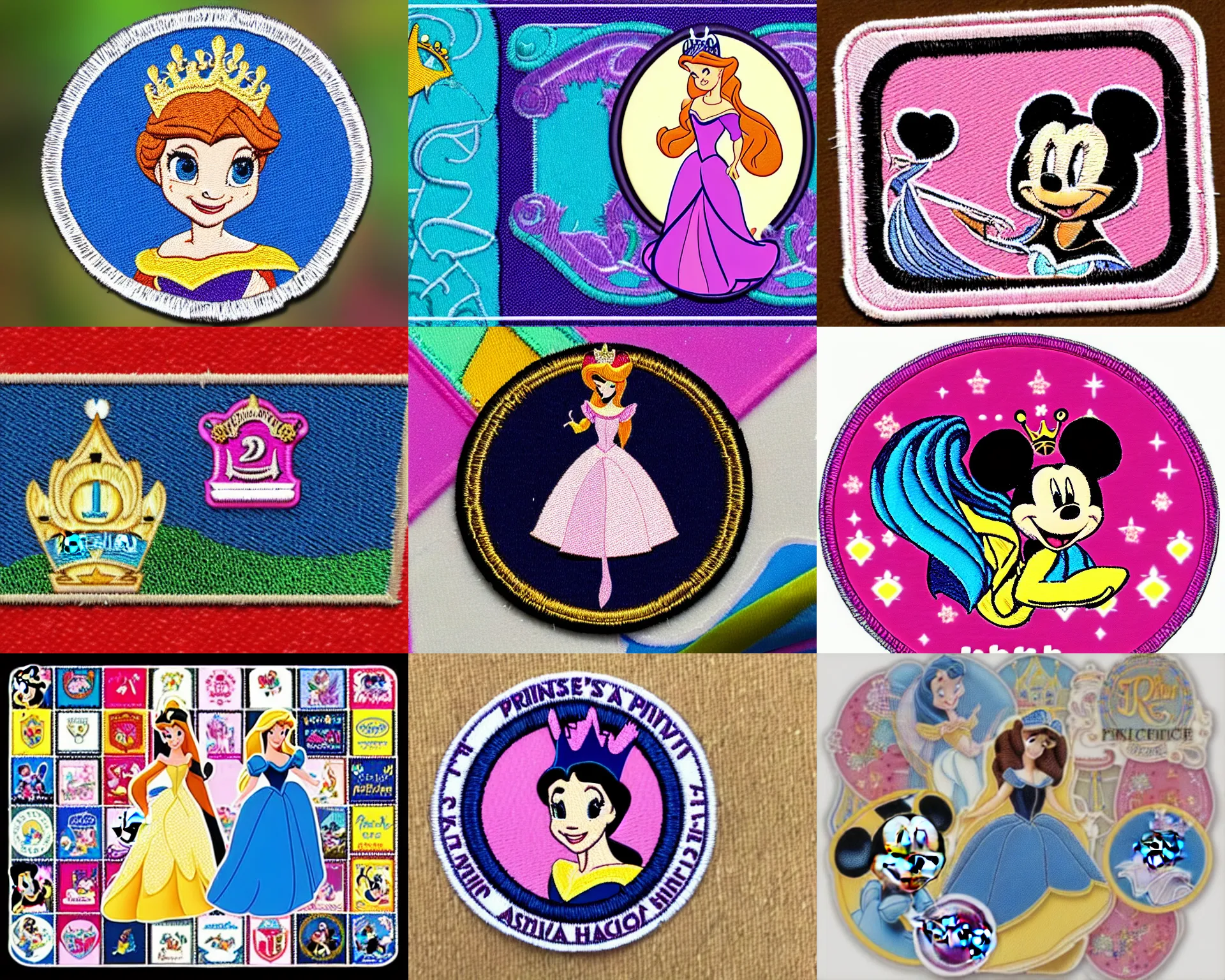 Prompt: disney's princess, old sticker patch, fabric crest, macro, contest winner 2021