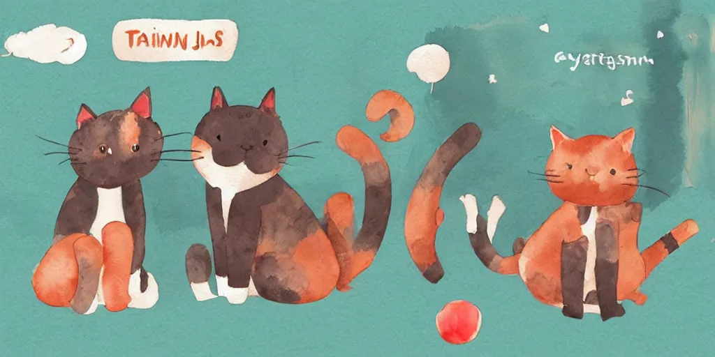 Image similar to watercolor illustration style, cute! cats training in gym